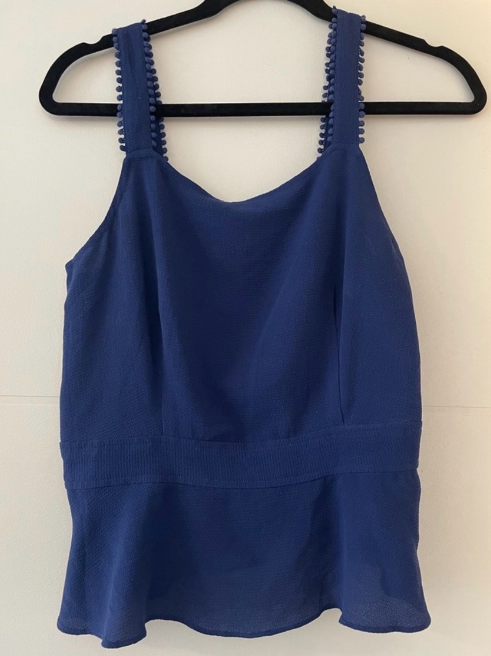 Highline Collective Royal Blue Peplum Tank Top | Pom Pom Strap Detail | Small
